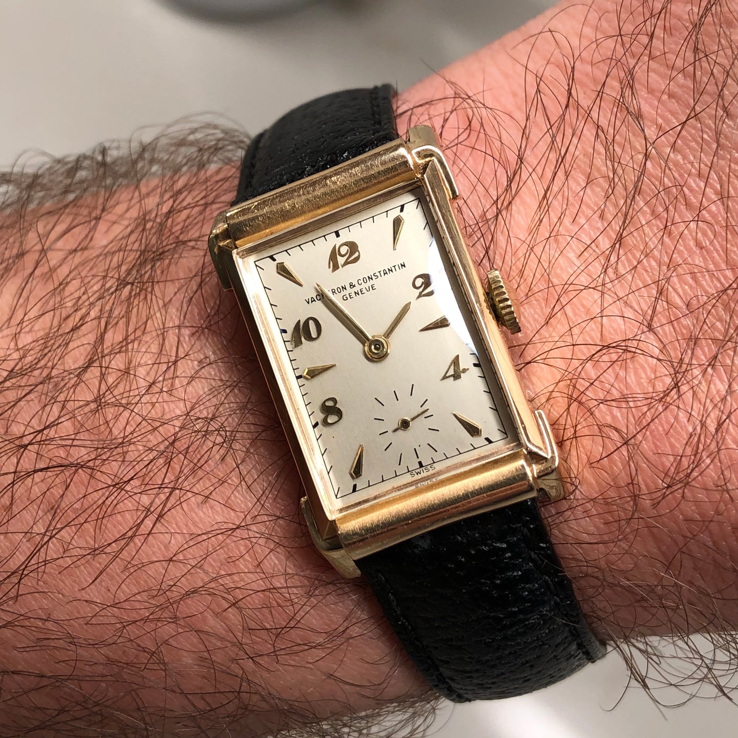 1945 Vacheron & Constantin 14K Yellow Gold Rectangular Fancy Lugs 435/3C Wristwatch with Box and Guarantee Papers - HASHTAGWATCHCO