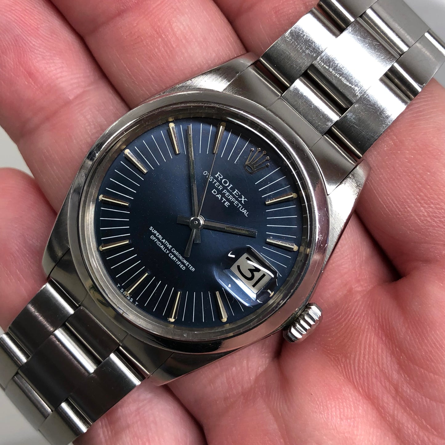 1971 Rolex Date 1500 Oyster Perpetual Radial Dial Stainless Steel Automatic Wristwatch - HASHTAGWATCHCO