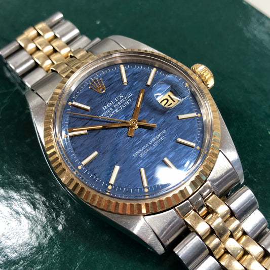 1972 Rolex Datejust 1601 Blue Mosaic Dial Two Tone Jubilee Fluted Automatic Wristwatch - HASHTAGWATCHCO