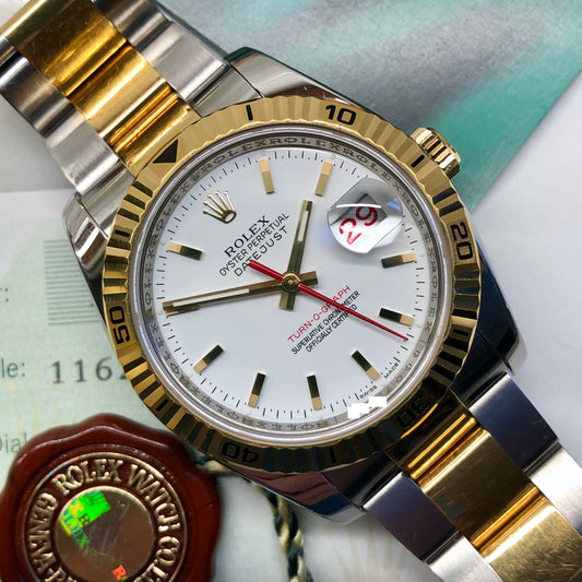 2005 Rolex Datejust 116263 Turn-O-Graph White Two Tone Oyster Wristwatch with Box and Papers - HASHTAGWATCHCO