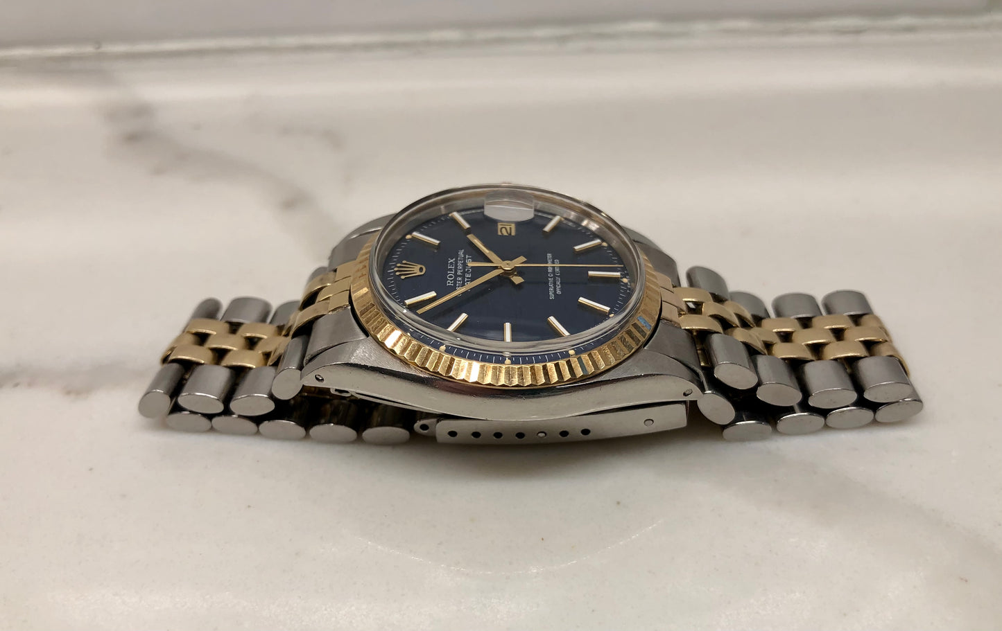 1972 Rolex Datejust 1601 Blue Mosaic Dial Two Tone Jubilee Fluted Automatic Wristwatch - HASHTAGWATCHCO