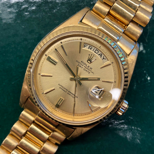 1966 Rolex President 1803 Day Date Yellow Gold Champagne Automatic Wristwatch - HASHTAGWATCHCO