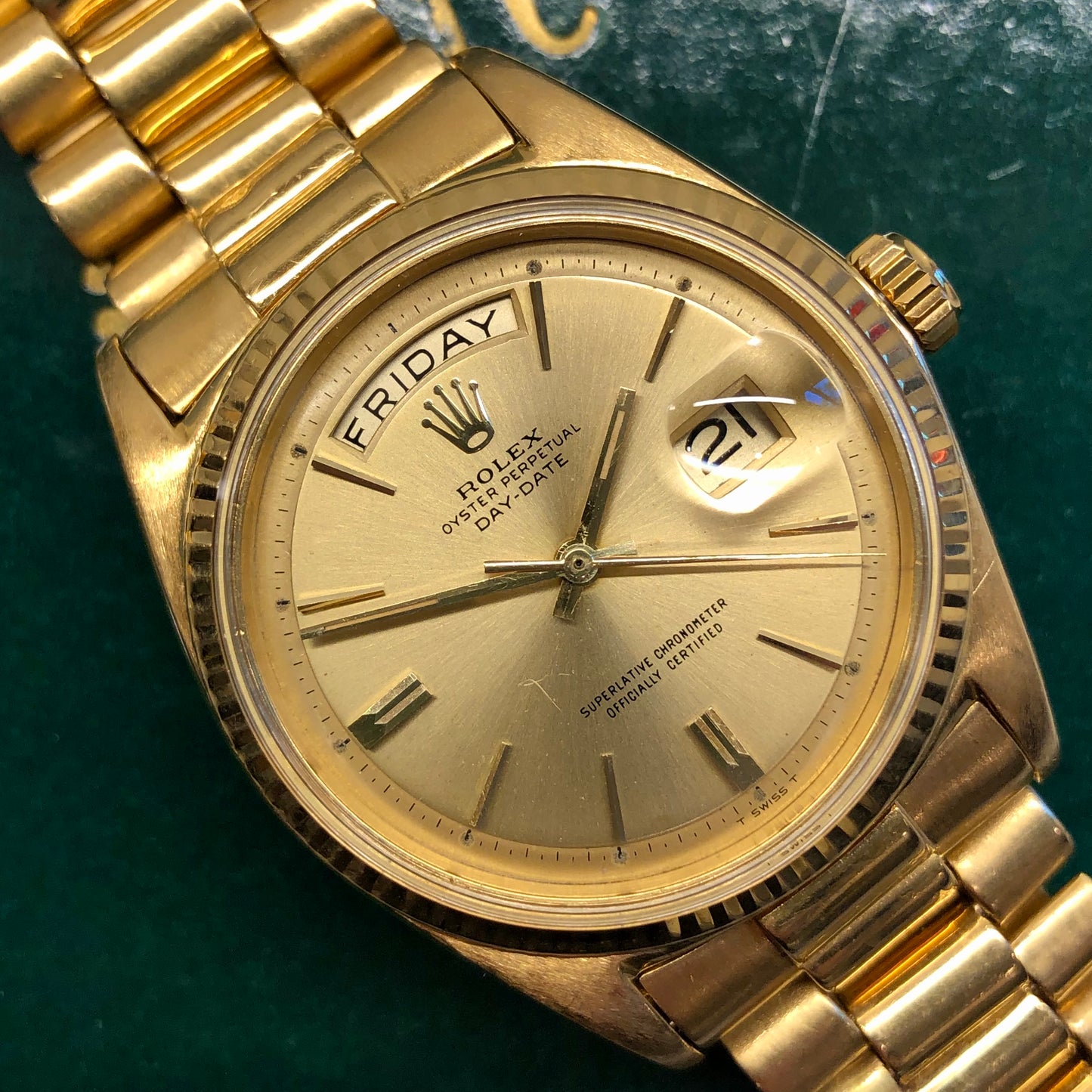 1966 Rolex President 1803 Day Date Yellow Gold Champagne Automatic Wristwatch - HASHTAGWATCHCO