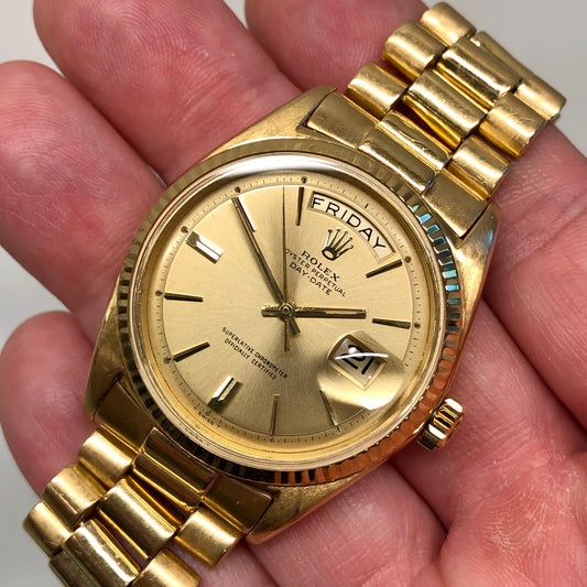 1966 Rolex President 1803 Day Date Yellow Gold Champagne Automatic Wristwatch - HASHTAGWATCHCO