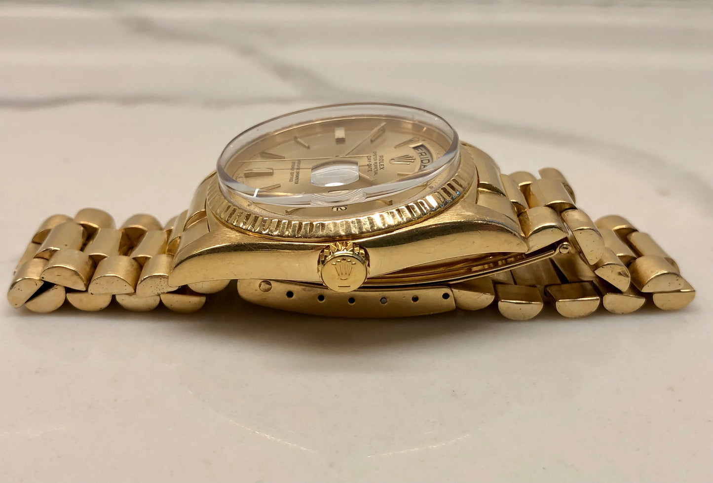 1966 Rolex President 1803 Day Date Yellow Gold Champagne Automatic Wristwatch - HASHTAGWATCHCO