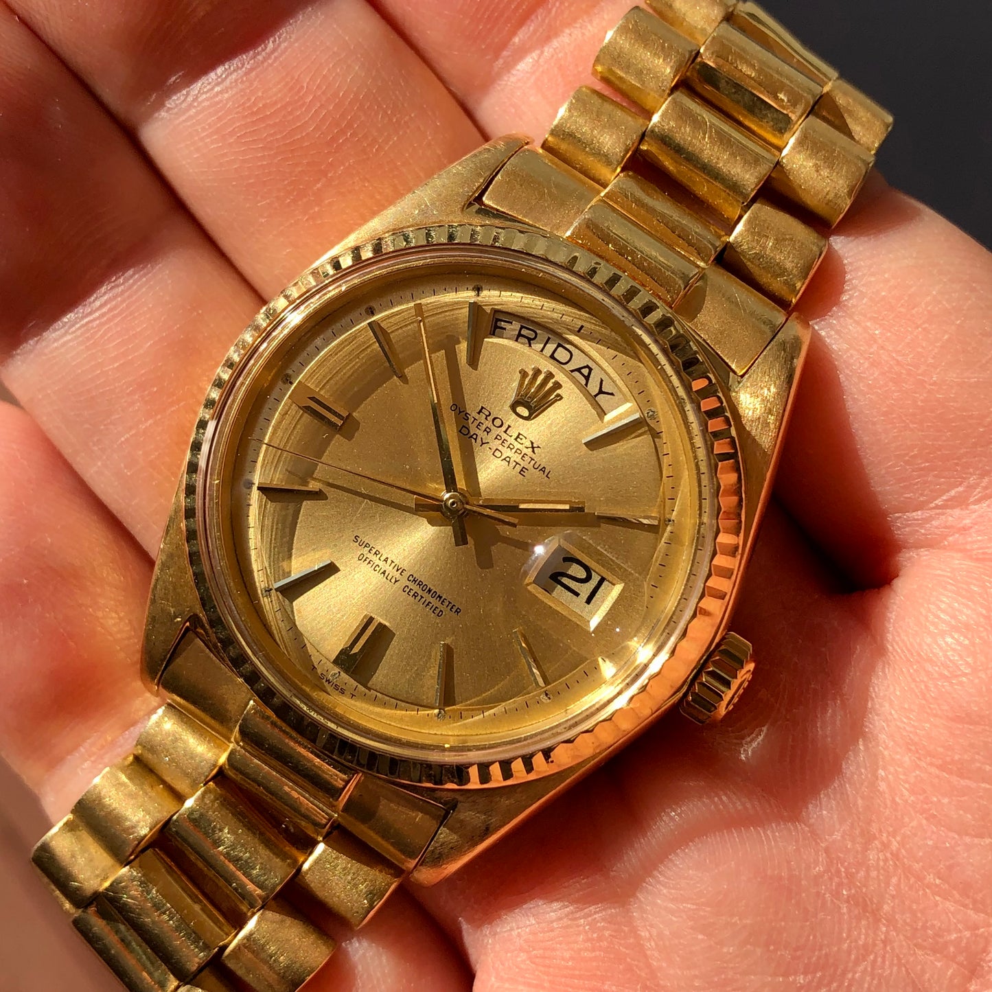 1966 Rolex President 1803 Day Date Yellow Gold Champagne Automatic Wristwatch - HASHTAGWATCHCO
