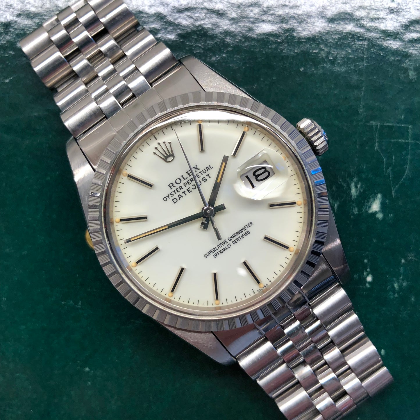 1984 Rolex Datejust 16030 Steel White Porcelain Engine Turned Automatic Wristwatch - HASHTAGWATCHCO