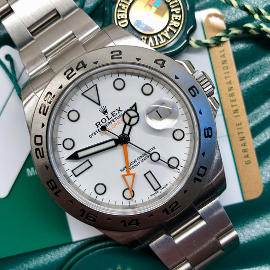 2018 Rolex Explorer II 216570 White Steel GMT Oyster Perpetual Wristwatch with Box and Papers