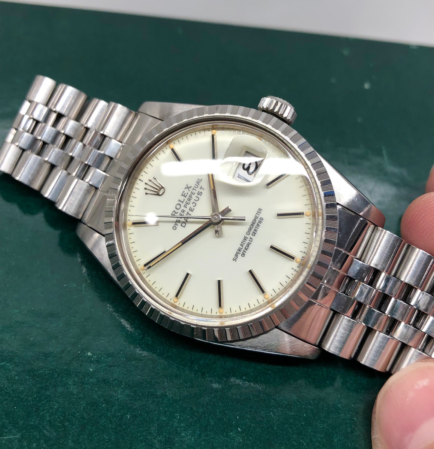 1984 Rolex Datejust 16030 Steel White Porcelain Engine Turned Automatic Wristwatch - HASHTAGWATCHCO