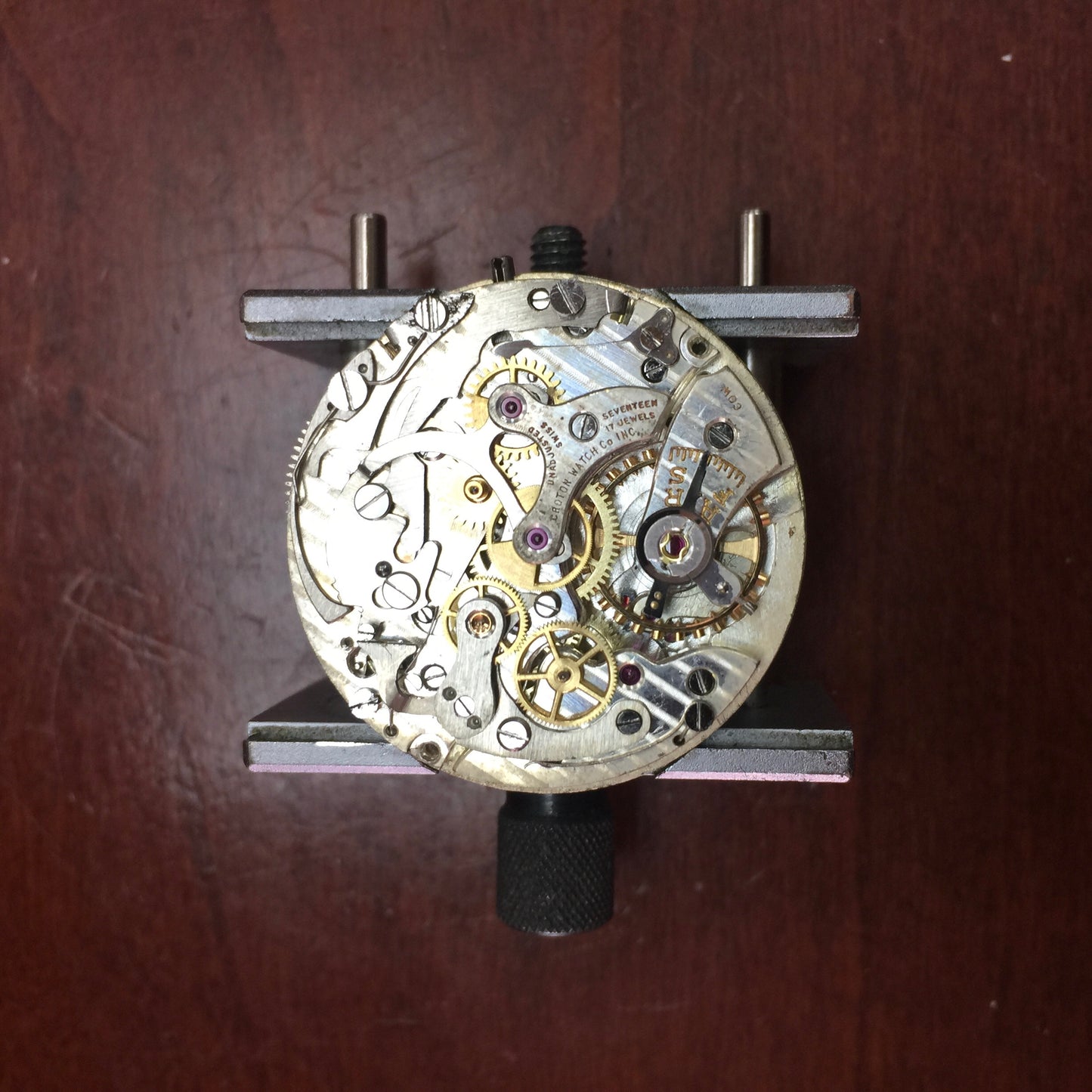 Vintage Croton Clamshell Steel Chronograph Caramel Patina Manual Wristwatch - Hashtag Watch Company