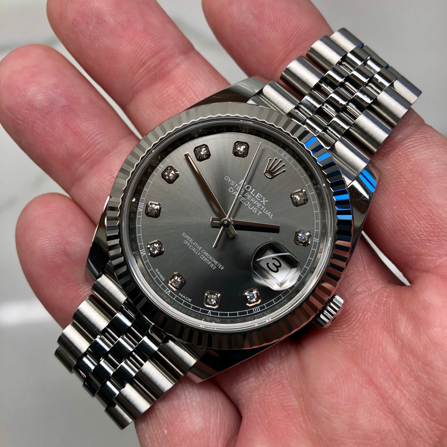 2018 Rolex Datejust 126334 Rhodium Diamond Fluted 41mm Steel Jubilee Wristwatch with Box and Papers - Hashtag Watch Company