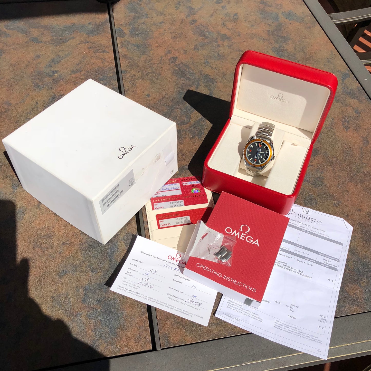 Omega Seamaster 2208.50 Orange Bezel 45.5mm Co-Axial Steel Wristwatch Box & Papers - Hashtag Watch Company