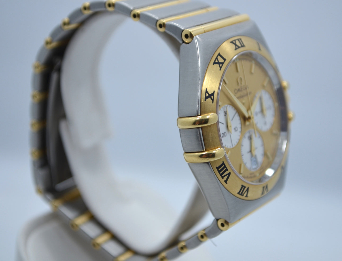 Omega Constellation Two Tone Chronograph Steel 18K Gold Full Bar Quartz Watch - Hashtag Watch Company