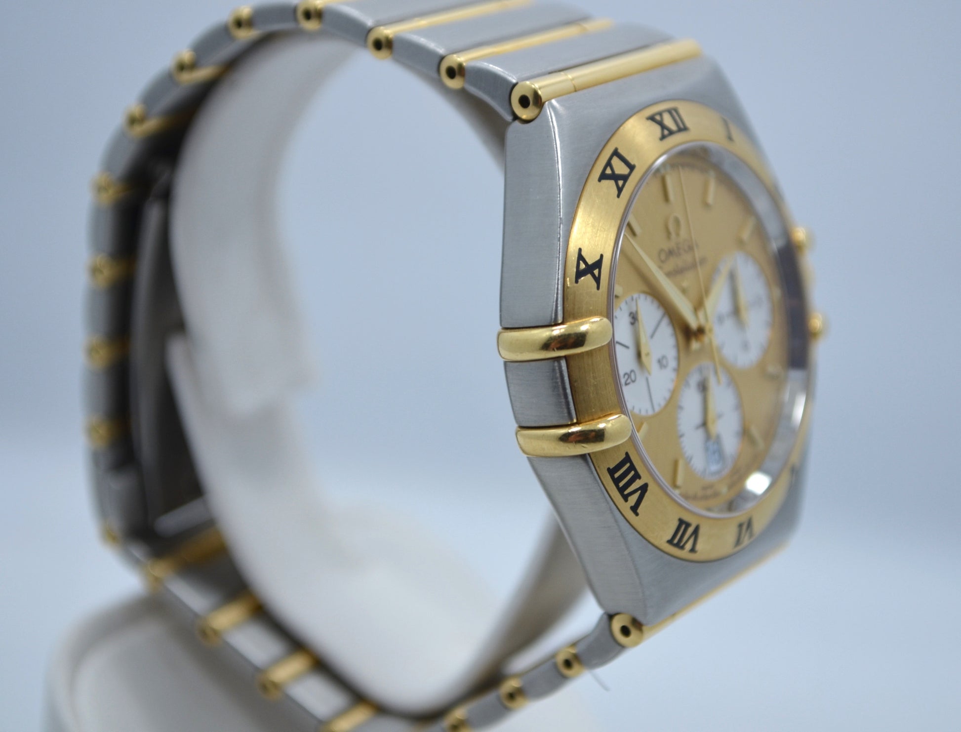 Omega Constellation Two Tone Chronograph Steel 18K Gold Full Bar Quartz Watch - Hashtag Watch Company