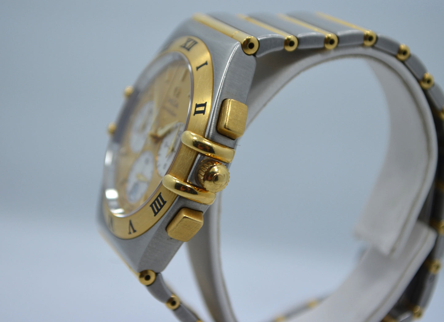 Omega Constellation Two Tone Chronograph Steel 18K Gold Full Bar Quartz Watch - Hashtag Watch Company