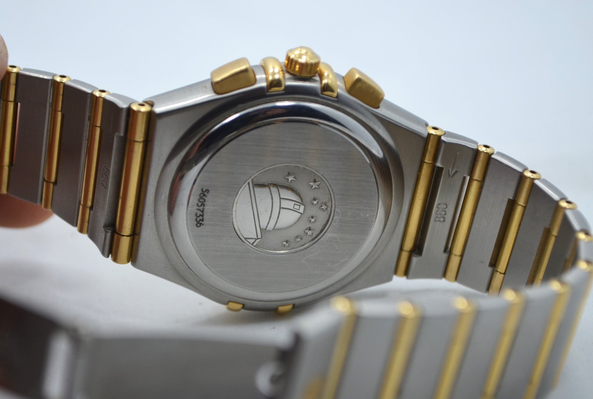 Omega Constellation Two Tone Chronograph Steel 18K Gold Full Bar Quartz Watch - Hashtag Watch Company