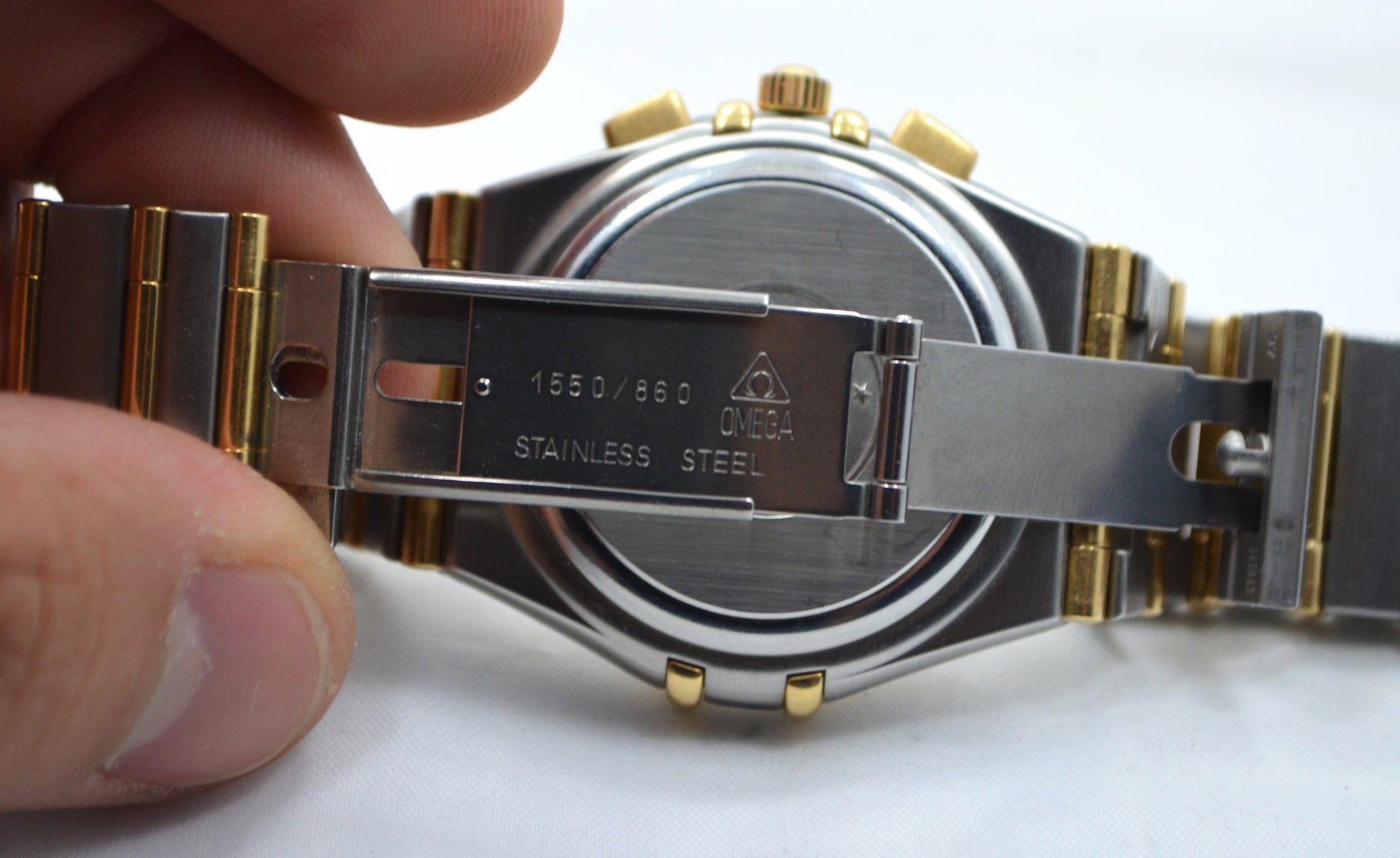 Omega Constellation Two Tone Chronograph Steel 18K Gold Full Bar Quartz Watch - Hashtag Watch Company