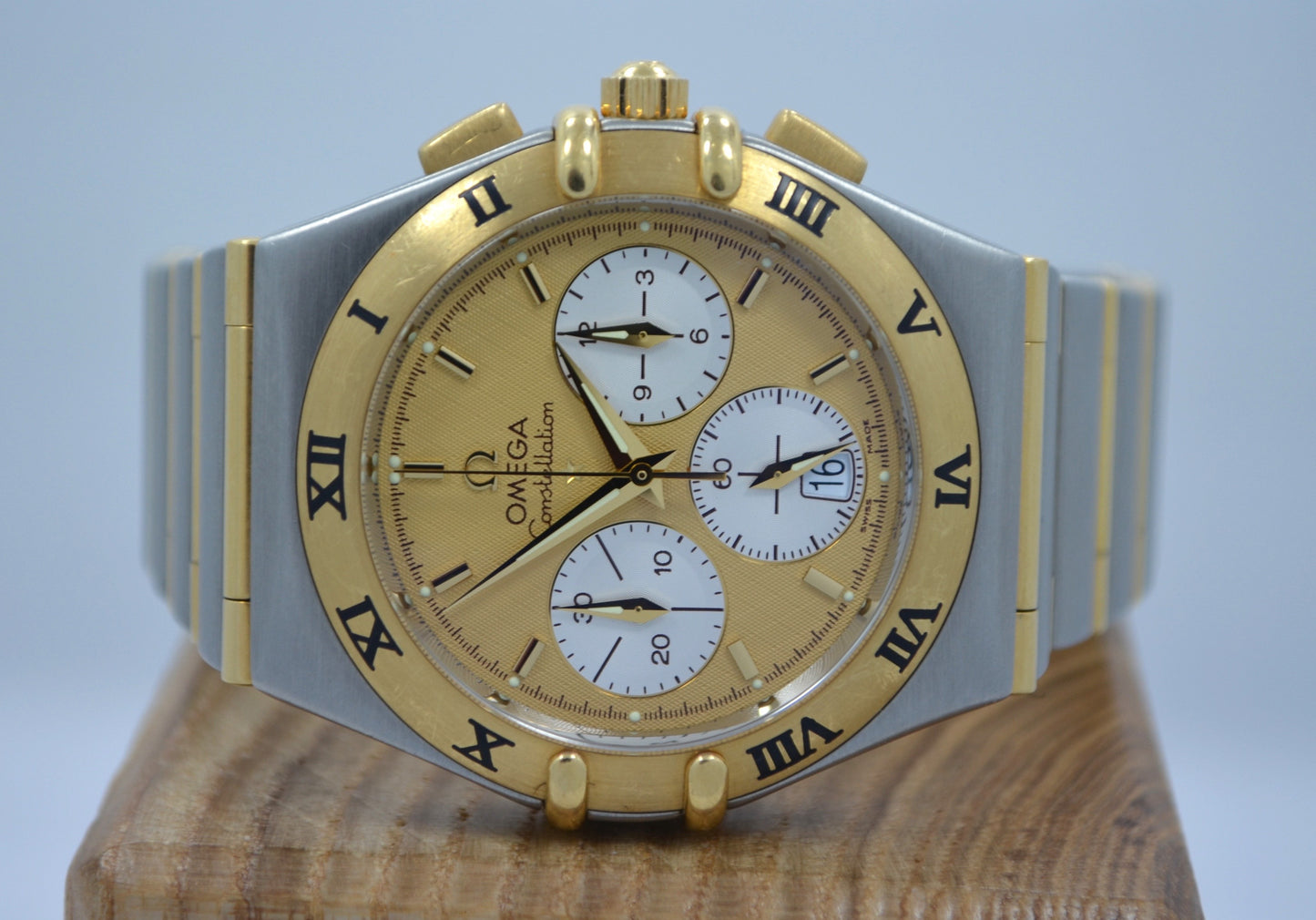 Omega Constellation Two Tone Chronograph Steel 18K Gold Full Bar Quartz Watch - Hashtag Watch Company