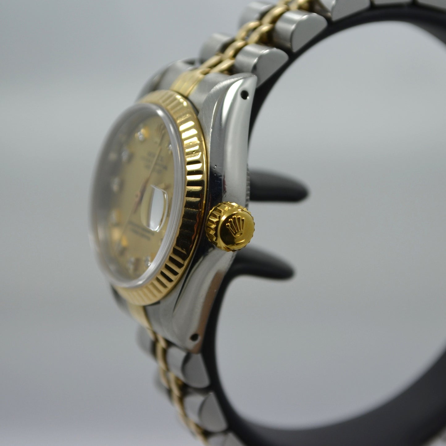 Rolex Ladies Datejust 69173 Diamond Champagne Diamond Dial Steel 18K Watch "L" - Hashtag Watch Company