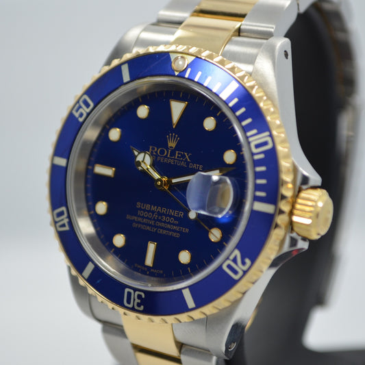 Rolex Submariner 16613 Steel 18K Gold Blue "Y" Serial 2002 Box Papers Watch - Hashtag Watch Company