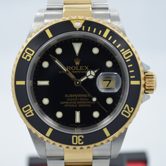 Rolex Submariner 16613 Steel 18K Gold Black "D" Serial 2005 Box Papers Watch - Hashtag Watch Company