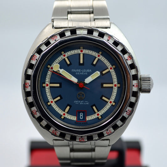 Vintage Favre Leuba Deep Blue 59863 Roulette Stainless Steel Divers Wristwatch - Hashtag Watch Company