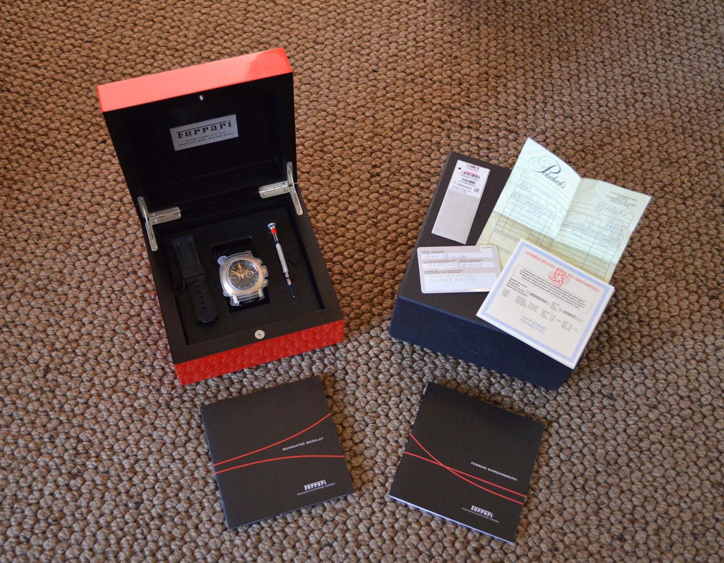 Panerai Ferrari 18K Rose Gold Grand Turismo FER00006 Chronograph Watch Box Papers - Hashtag Watch Company