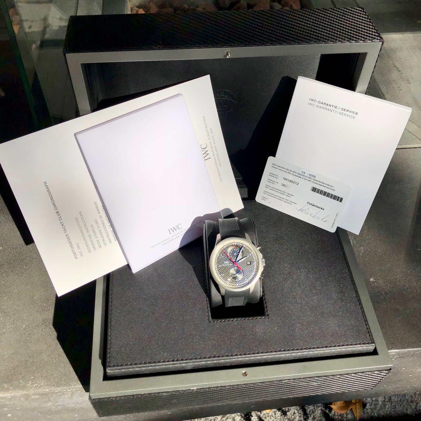 IWC Portuguese Yacht Club IW390212 Black Carbon Titanium Chronograph Volvo Ocean Race Box Papers - Hashtag Watch Company