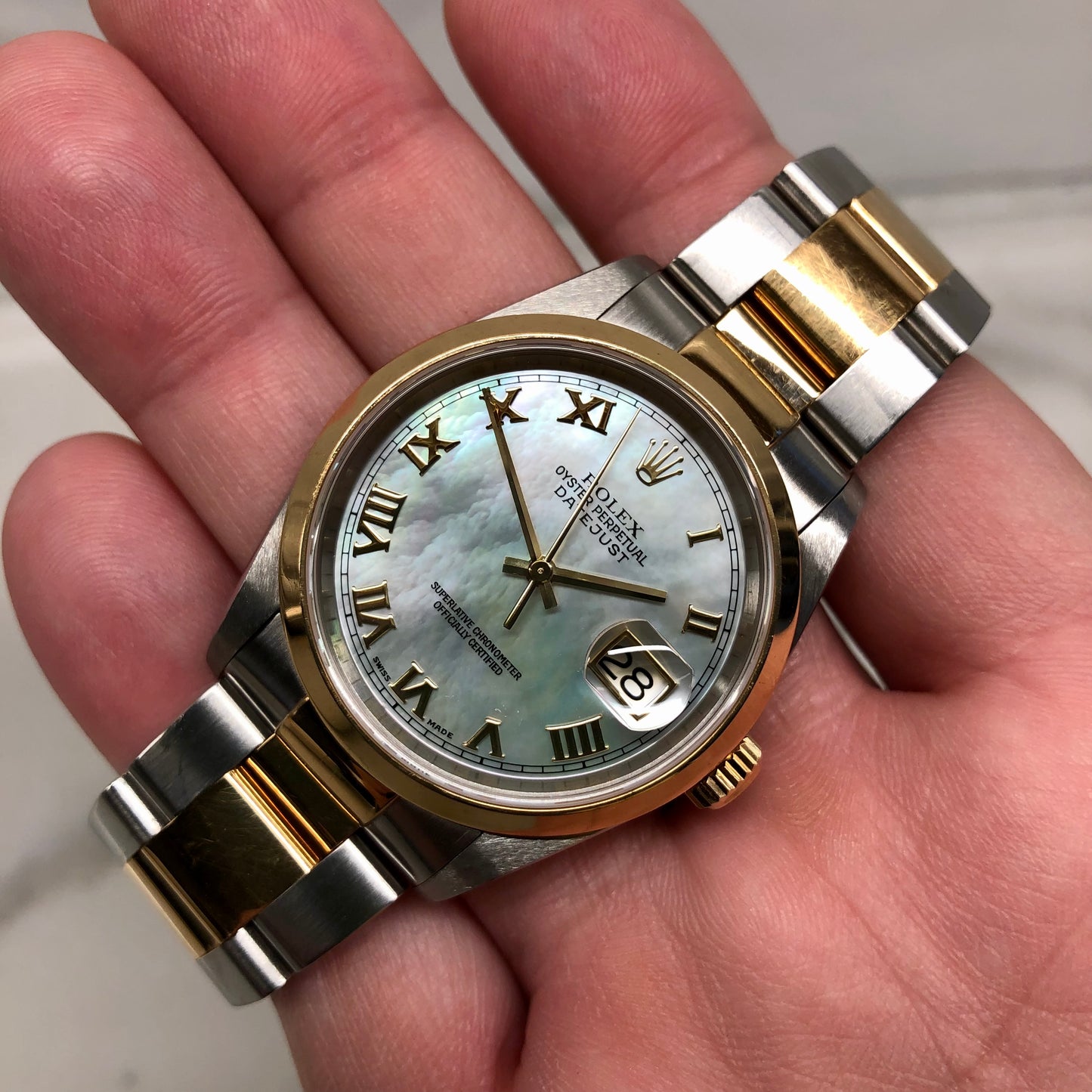 2000 Rolex Datejust 16203 Mother of Pearl Oyster Two Tone Wristwatch Box Papers - Hashtag Watch Company