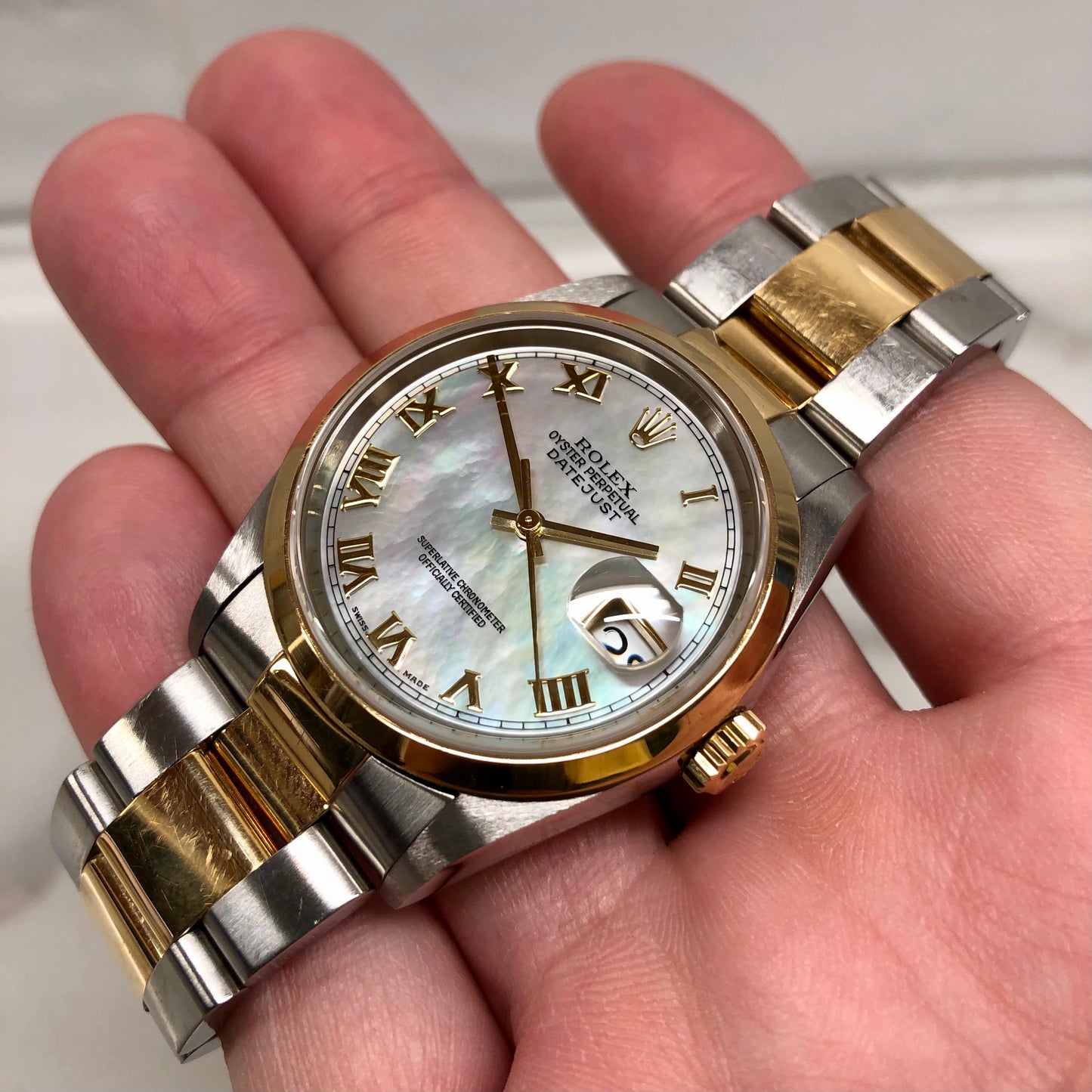 2000 Rolex Datejust 16203 Mother of Pearl Oyster Two Tone Wristwatch Box Papers - Hashtag Watch Company