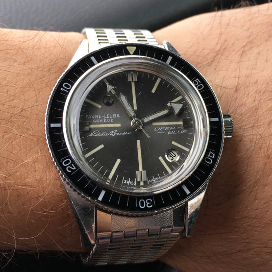 Vintage Favre Leuba Deep Blue 59603 Eddie Bauer Automatic Divers Wristwatch - Hashtag Watch Company