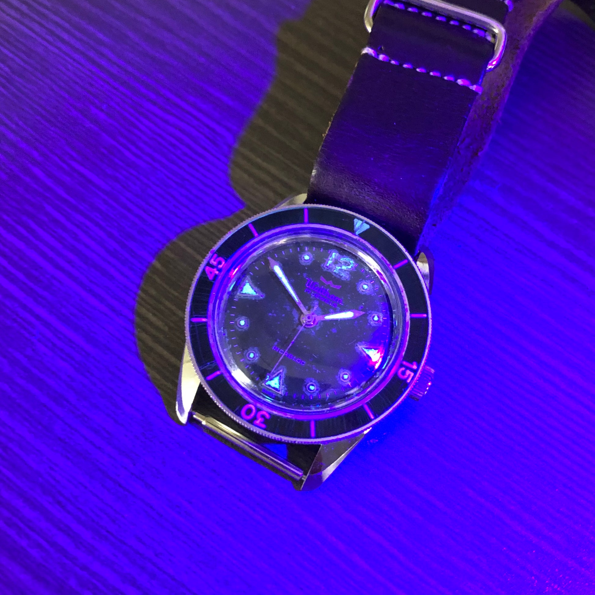 1959 Vintage Waltham Blancpain Bathyscaphe MC4 Automatic Black Bakelite Wristwatch - Hashtag Watch Company