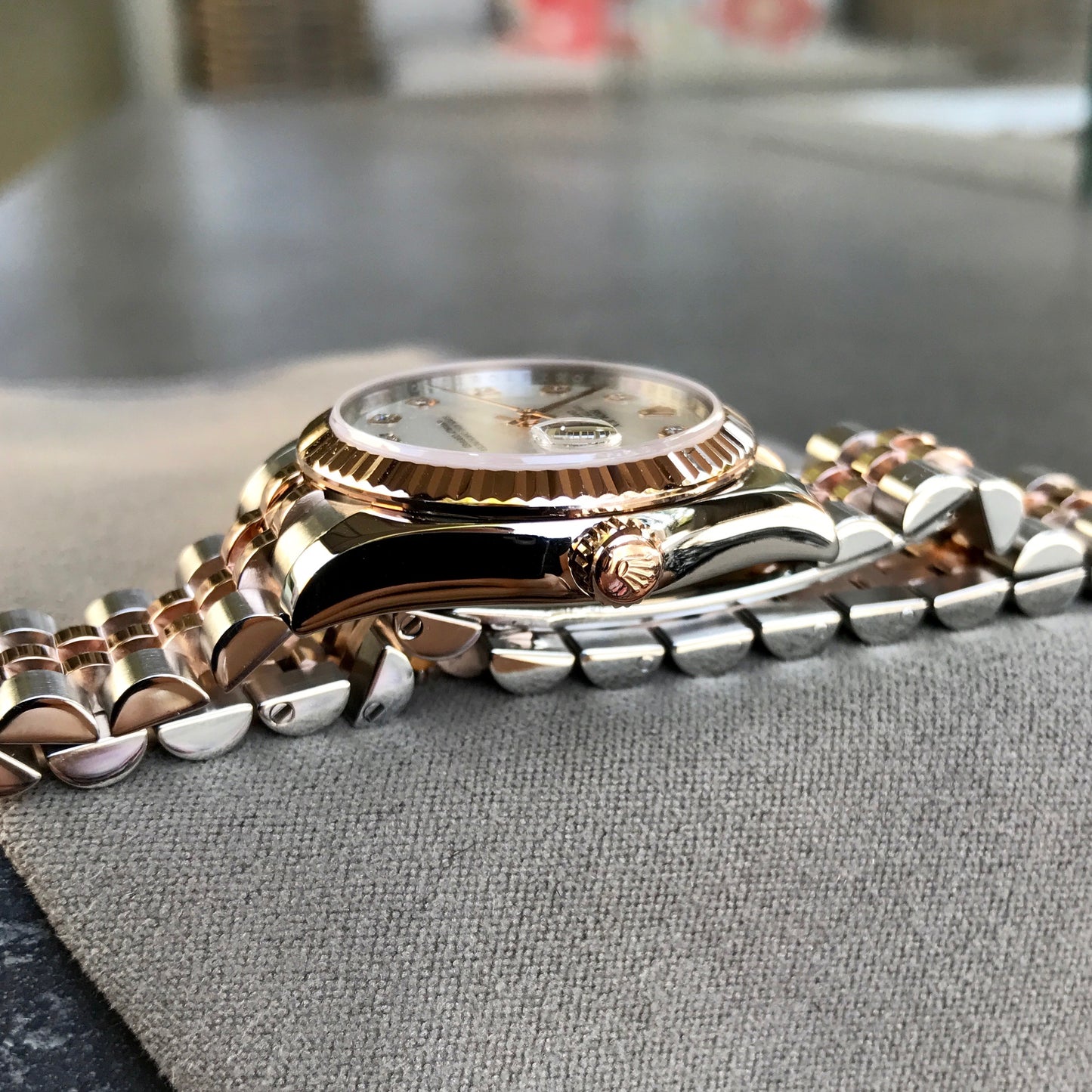 Rolex Datejust 178271 MOP Diamond Dial Midsize Steel Rose Gold Wristwatch Box Papers - Hashtag Watch Company