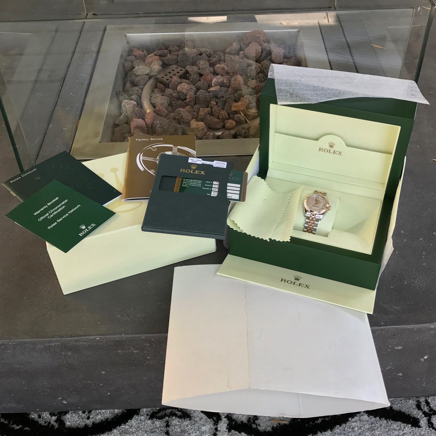 Rolex Datejust 178271 MOP Diamond Dial Midsize Steel Rose Gold Wristwatch Box Papers - Hashtag Watch Company