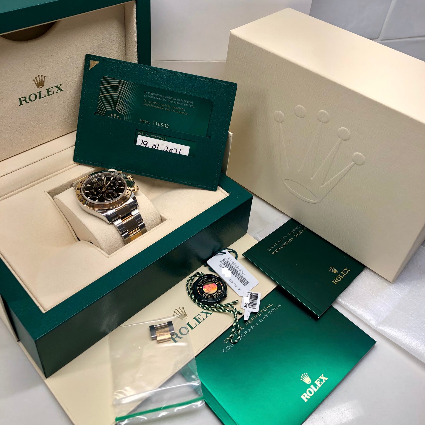 2021 Rolex Daytona Cosmograph 116503 Black Two Tone Chronograph Box Papers - Hashtag Watch Company