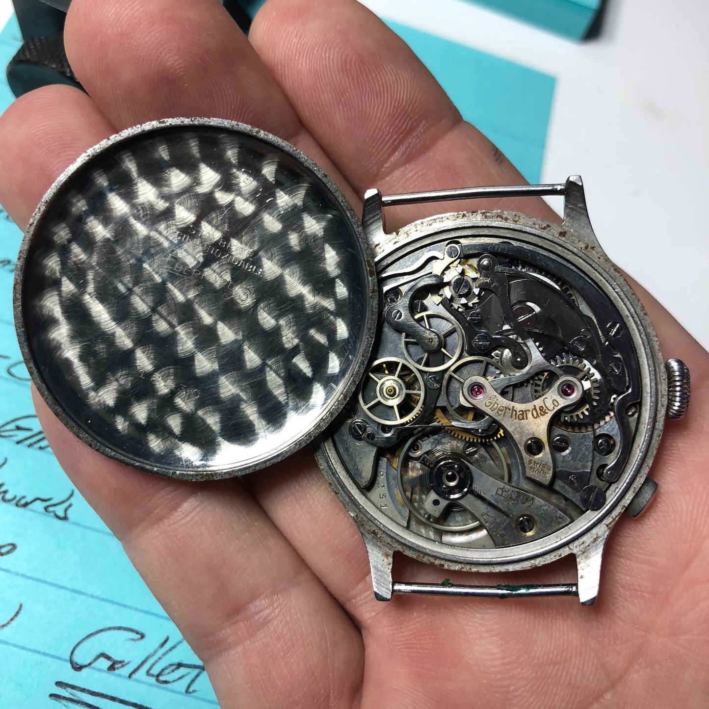 Vintage Eberhard & Co Single Button Steel Chronograph 40mm Oversized Wristwatch Circa 1940's - Hashtag Watch Company