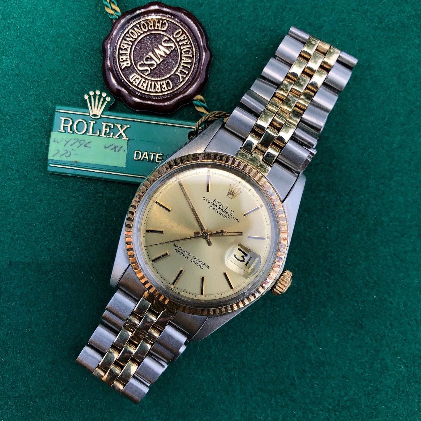 Vintage Rolex Datejust 1601 Sigma Steel Gold Two Tone Jubilee Champagne Automatic Wristwatch Box Papers Circa 1973 - Hashtag Watch Company