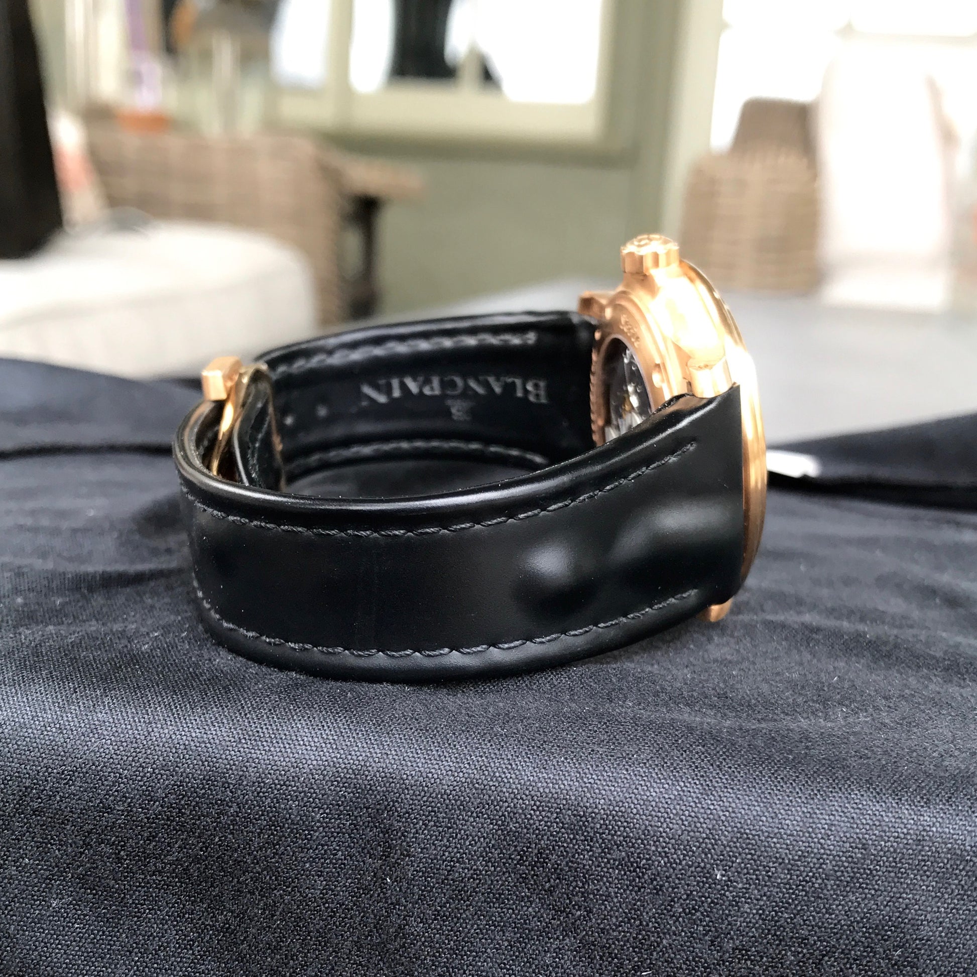 Blancpain Leman Serie Limitee Big Date 2850 18K Rose Gold Rubber Automatic Black Wristwatch - Hashtag Watch Company