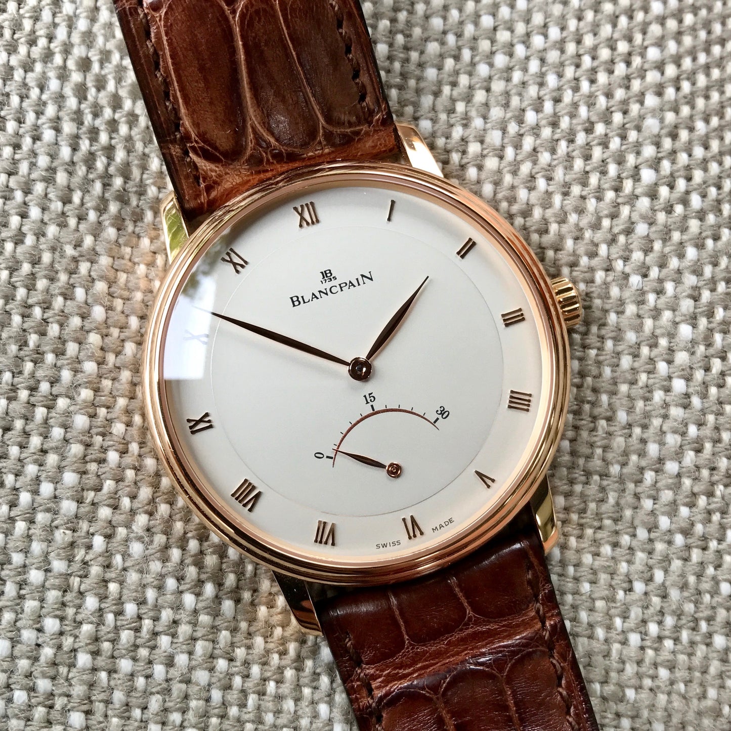 Blancpain Villeret Retrograde Seconds Ultra Slim 4063 18K Rose Gold Leather Automatic Silver Wristwatch - Hashtag Watch Company