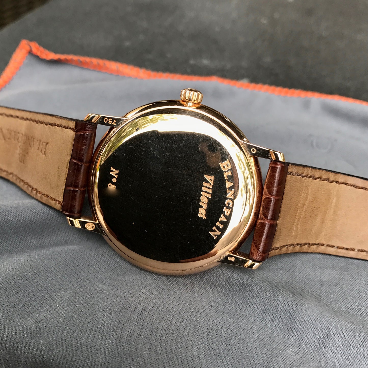 Blancpain Villeret Retrograde Seconds Ultra Slim 4063 18K Rose Gold Leather Automatic Silver Wristwatch - Hashtag Watch Company
