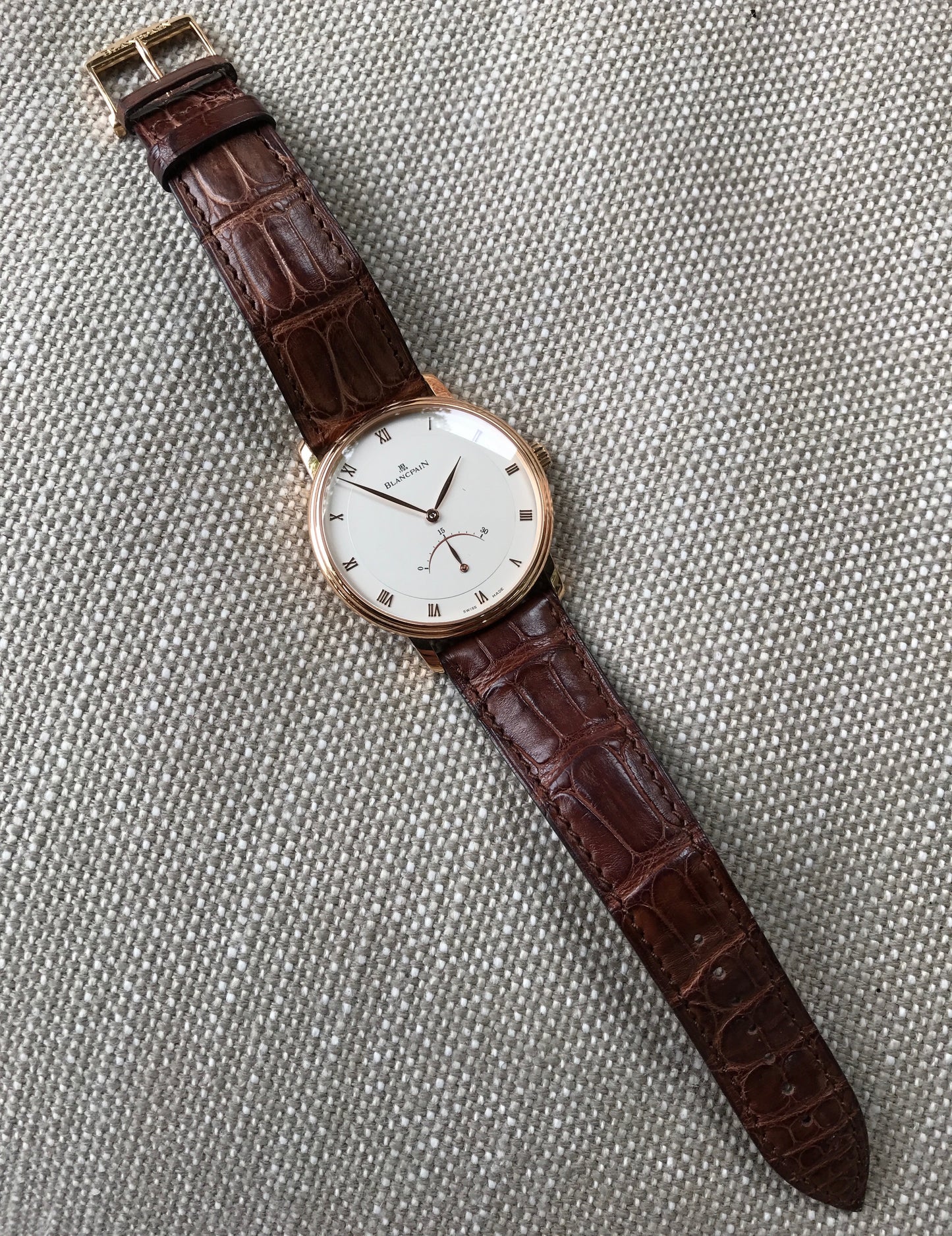 Blancpain Villeret Retrograde Seconds Ultra Slim 4063 18K Rose Gold Leather Automatic Silver Wristwatch - Hashtag Watch Company