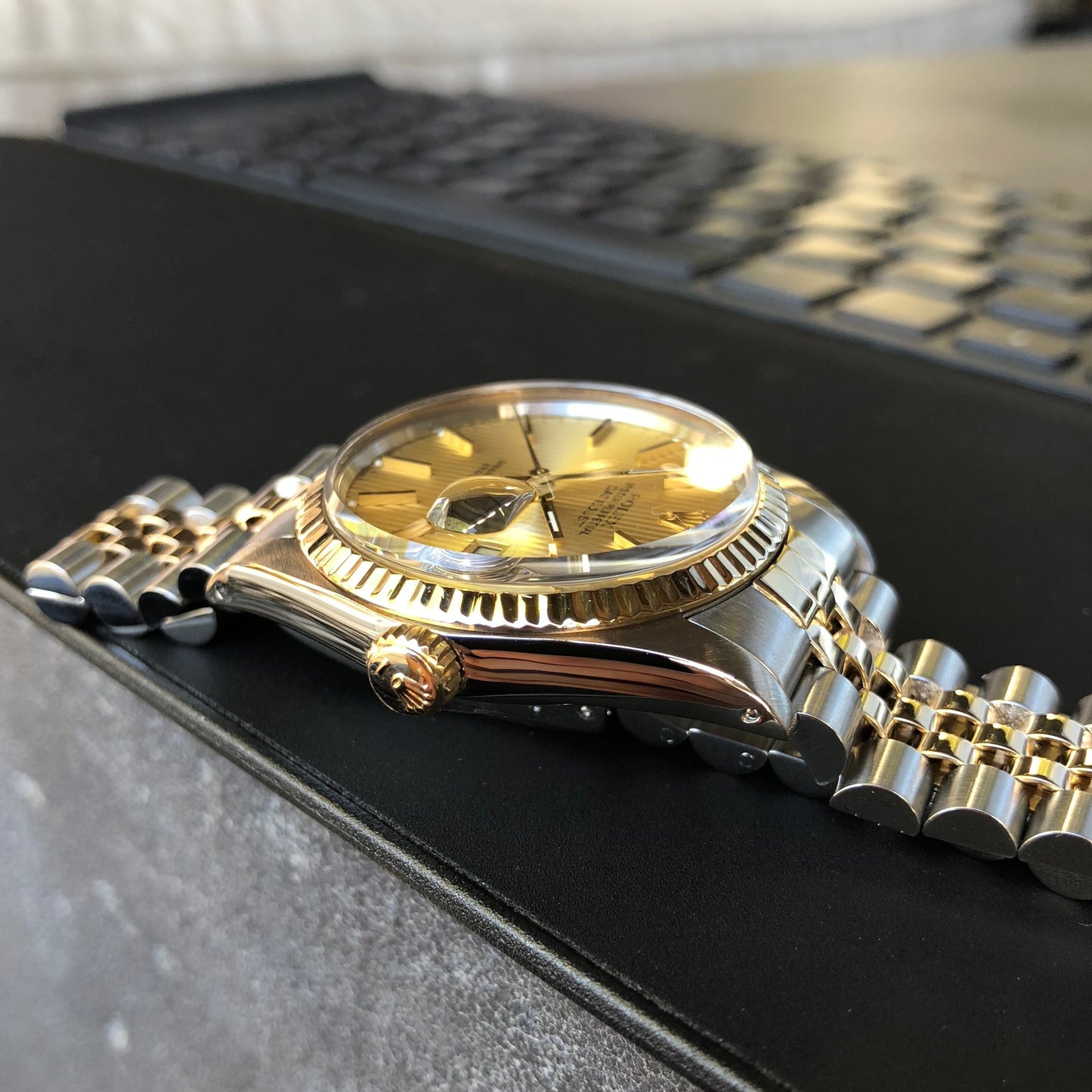 Vintage Rolex Datejust 16013 Champagne Tapestry Cal 3035 Oyster Perpetual Two Tone Steel Gold Wristwatch - Hashtag Watch Company