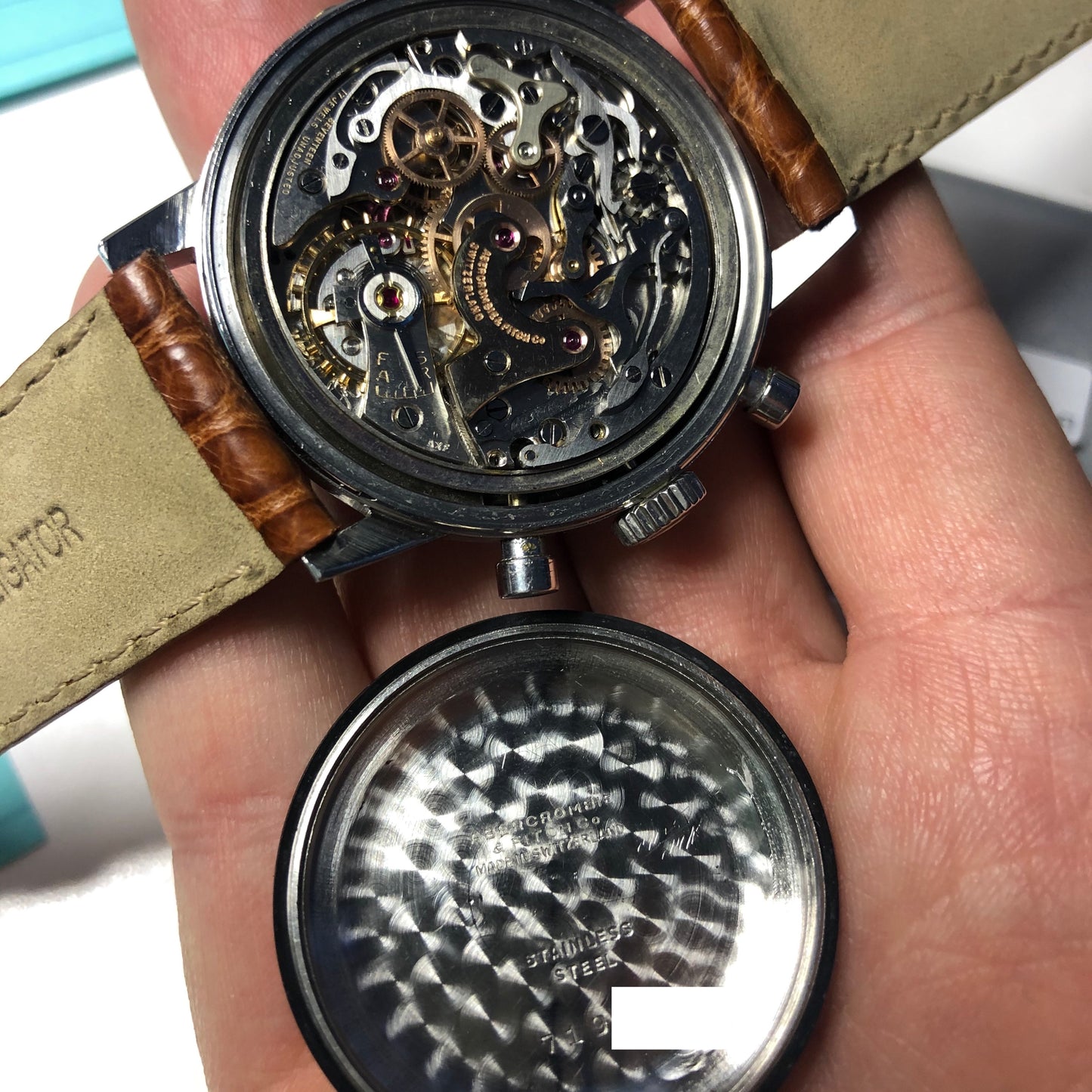 Vintage Abercrombie & Fitch Co. Seafarer 2443 First Execution Heuer Chronograph Valjoux 72 Manual Steel Wristwatch - Hashtag Watch Company
