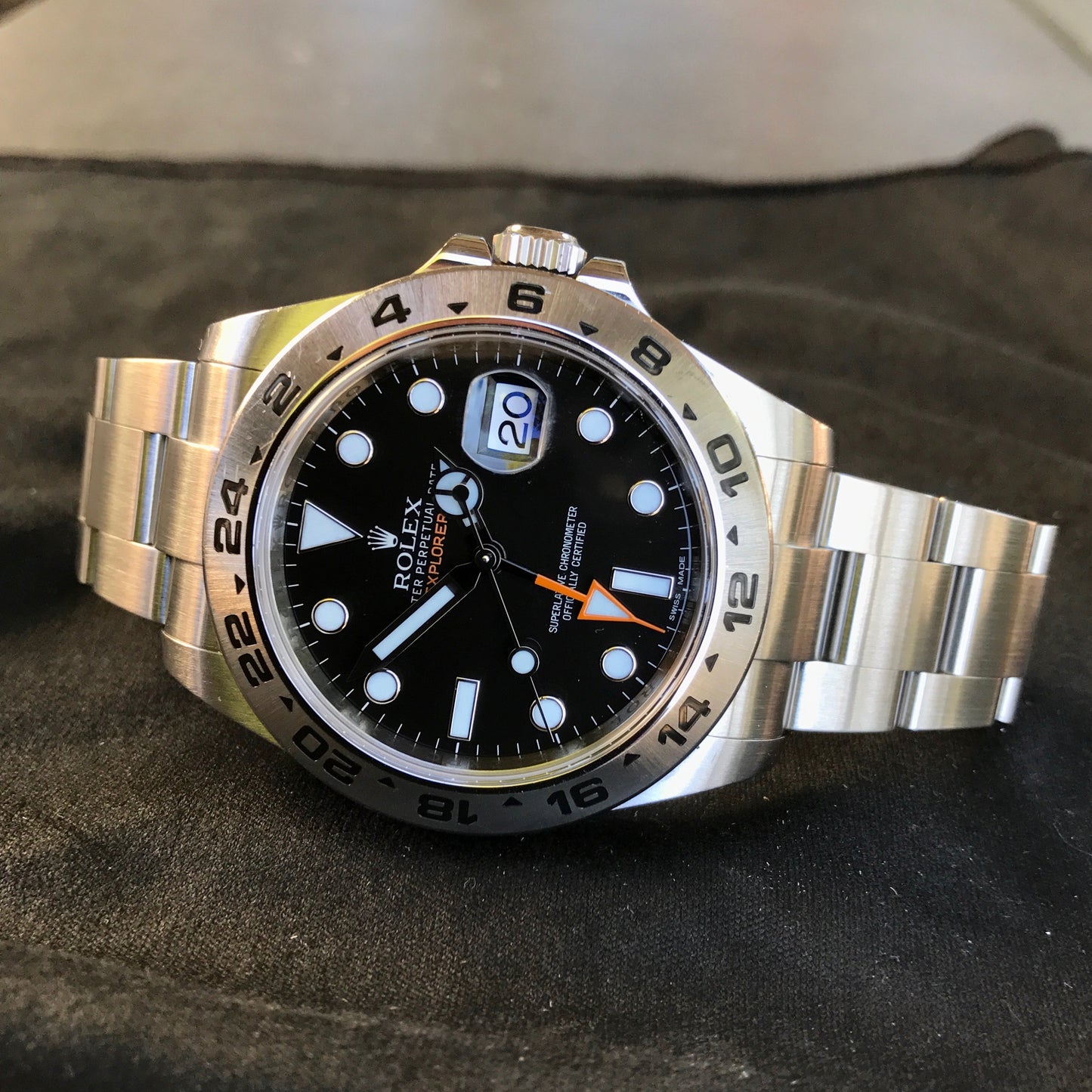 Rolex Explorer II 216570 Stainless Steel GMT Oyster Black Wristwatch Box Papers - Hashtag Watch Company