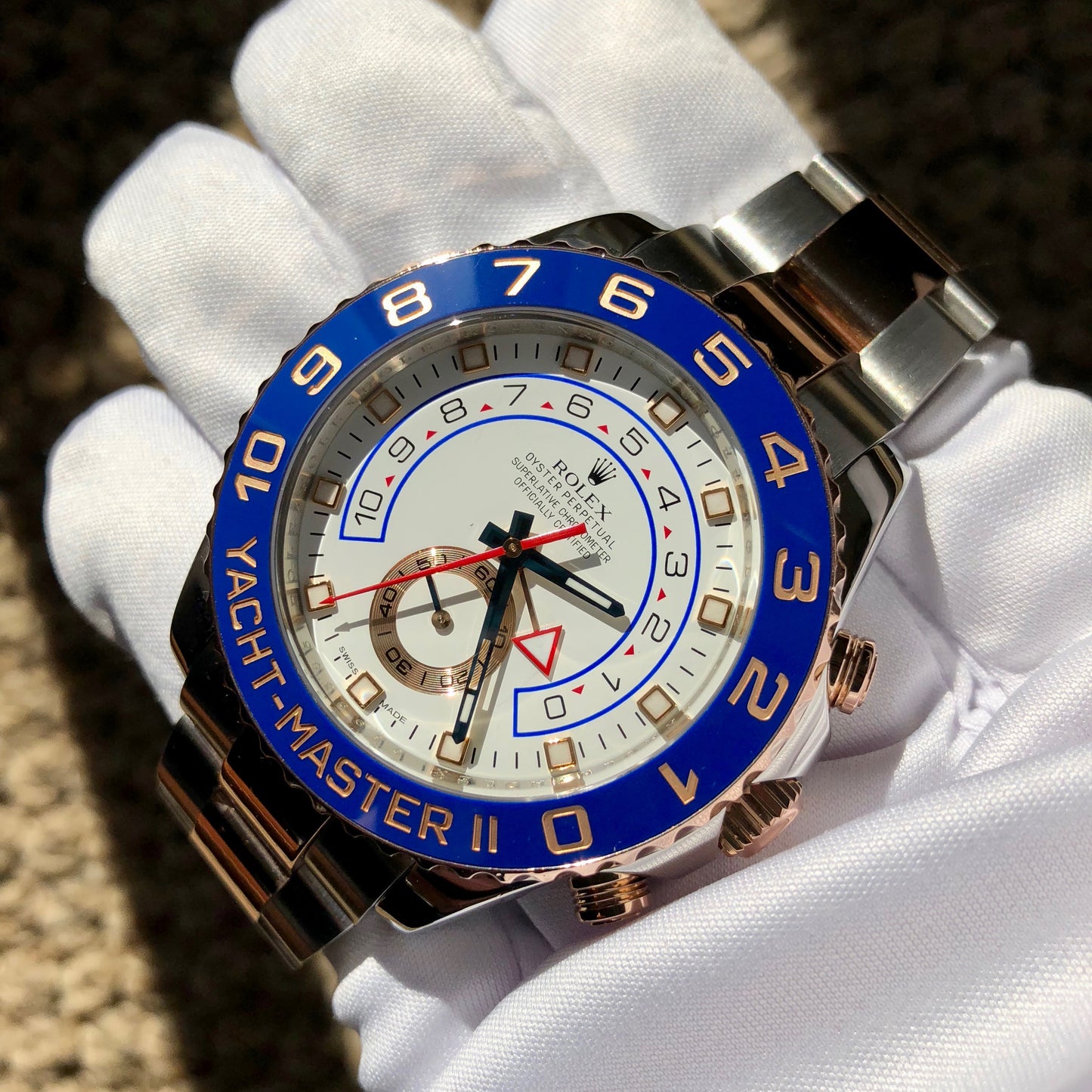 Rolex Yachtmaster II 116681 Oyster Perpetual Two Tone Steel Rose Gold Ceramic 44mm Wristwatch - Hashtag Watch Company