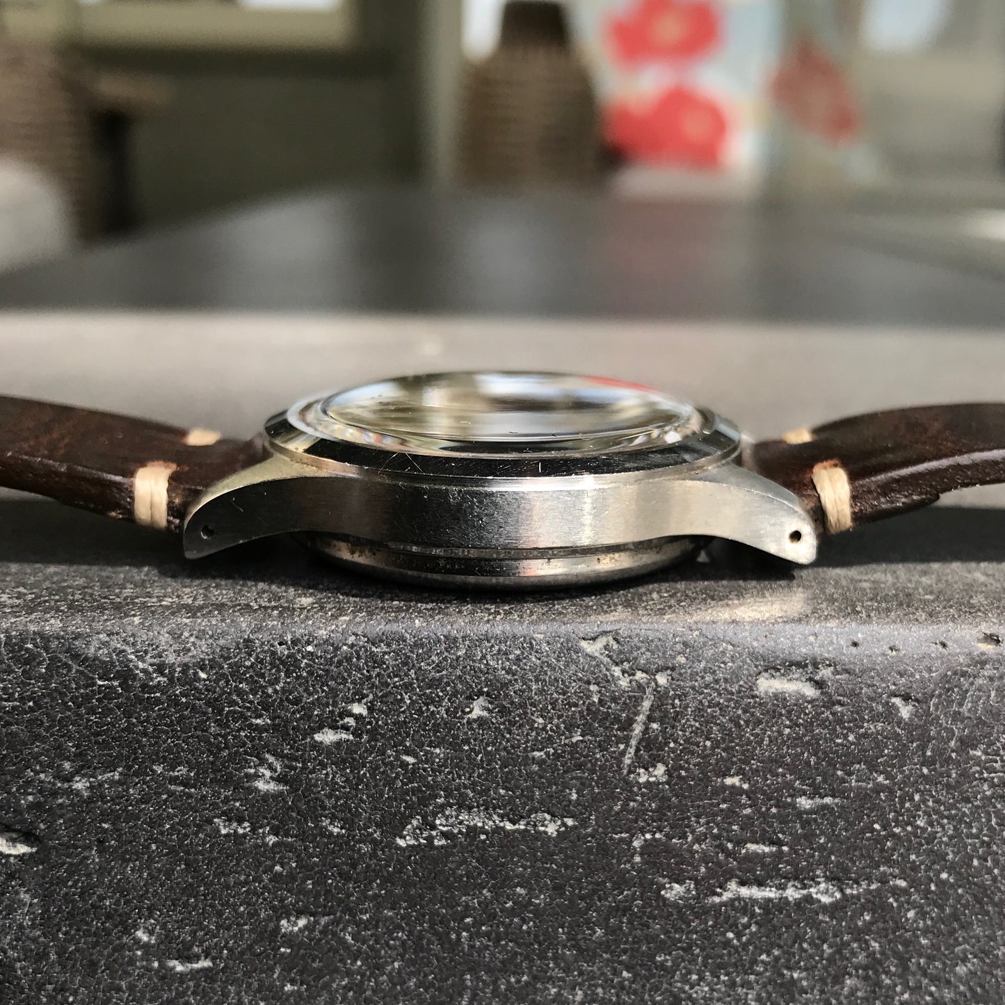 Vintage Croton Clamshell Steel Chronograph Caramel Patina Manual Wristwatch - Hashtag Watch Company