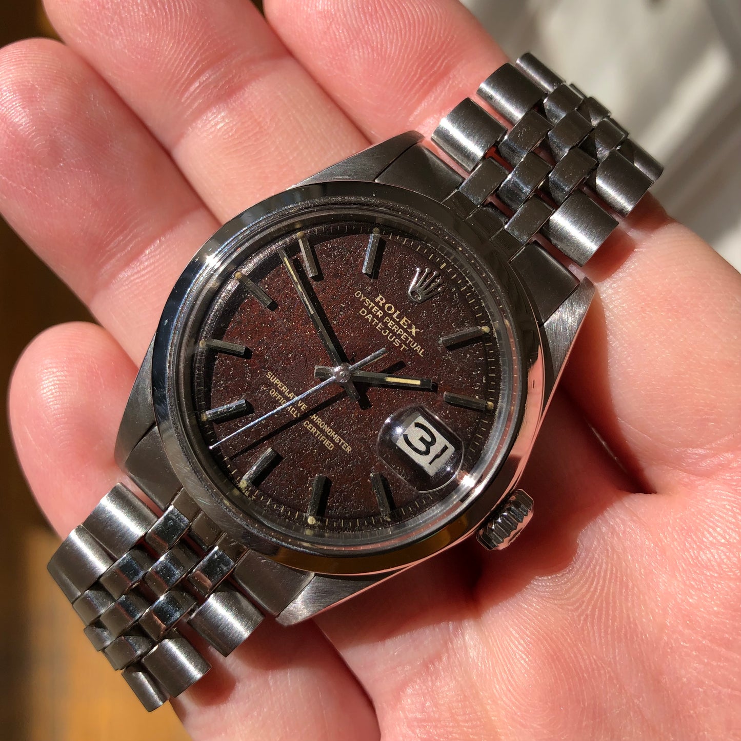 1971 Rolex Datejust 1600 Tropical Steel Jubilee Automatic Wristwatch with Box and Papes - Hashtag Watch Company