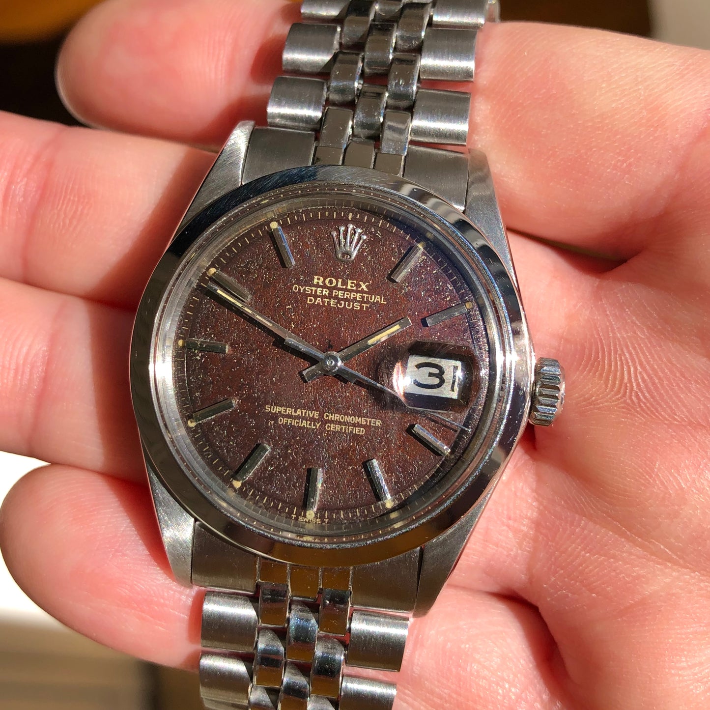 1971 Rolex Datejust 1600 Tropical Steel Jubilee Automatic Wristwatch with Box and Papes - Hashtag Watch Company