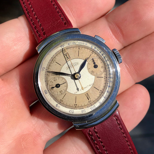 Vintage Angelus Mono Pusher Chronograph Step Case Manual Wind Anti Magnetique Wristwatch - Hashtag Watch Company