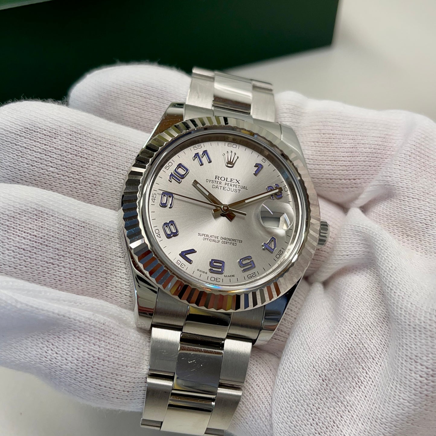 2014 Rolex Datejust II 116334 Rhodium Arabic Fluted 18K Steel Oyster 41mm Wristwatch Box Papers - Hashtag Watch Company